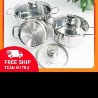 Bộ Nồi 3 Đáy Inox 430 Fivestar Bếp Từ Nắp Kính Đủ Kích Thước