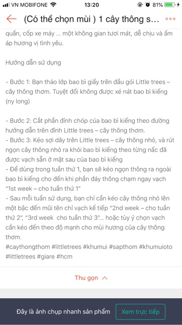 1 cây thông sáp thơm little trees khử mùi thơm phòng, treo tủ quần áo, xe hơi