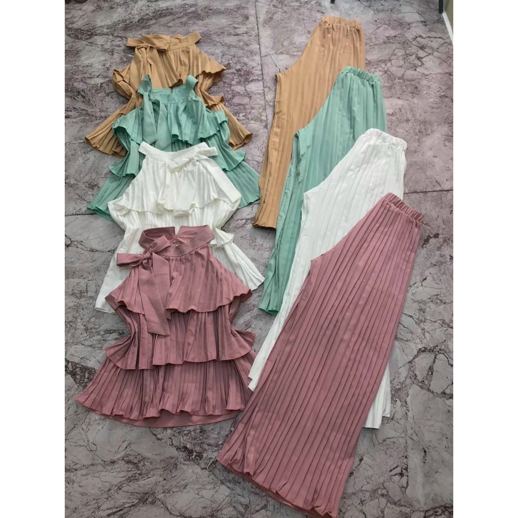 Set yếm tầng dập li nơ cổ siêu dễ thương NA