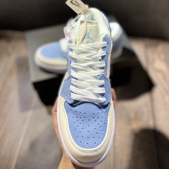 Giày Jodan paris xanh kem thấp cổ,giày JD 1 milan xanh nỉ cao cấp full bill box