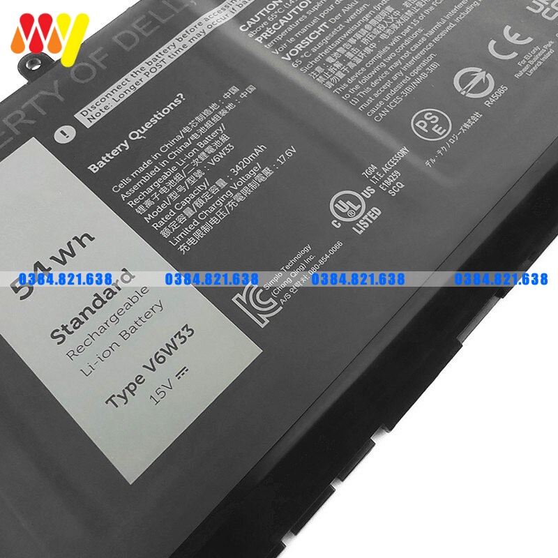 ZIN XỊN - Pin Laptop Dell INSPIRON 3510 3511 3515 5310 5410 5410 5415 5418 5510 5515 5518 7415 V6W33