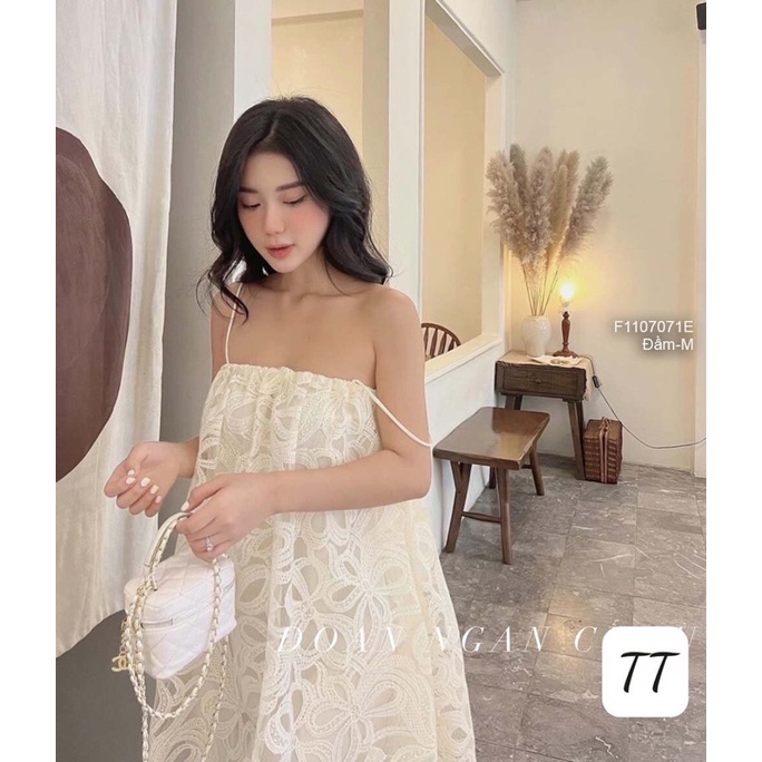 Đầm cổ kéo khoá phối màu rút eo