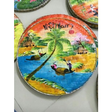 Mây tre- Tranh vẽ trên mẹt trang trí nhà cửa -Tre HN