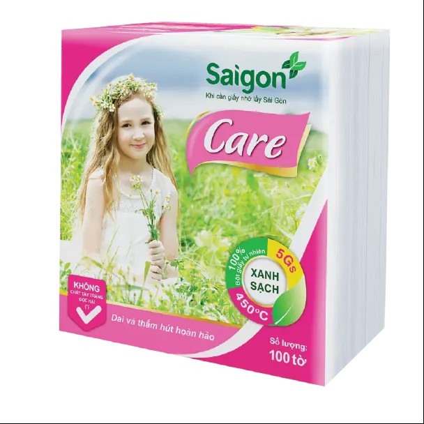 Khăn giấy ăn Sài Gòn Care 100 tờ x  1 lớp (33x33)cm