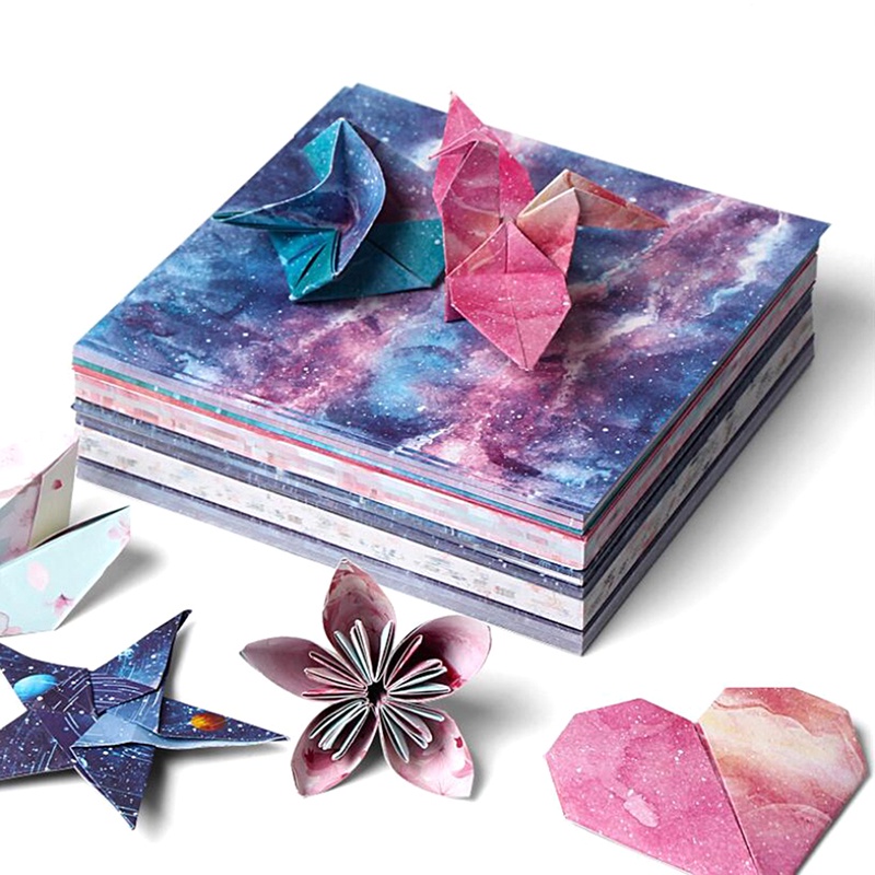 Set 60 / 65 Giấy Gấp Origami 2 Mặt Hình Ngôi Sao / Hoa / Tàu Không Gian