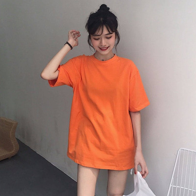 Áo Thun Tay Lỡ Trơn Dáng Rộng Dưới 85Kg Nam Nữ Màu Cam Tươi Ulzzang Unisex - MM