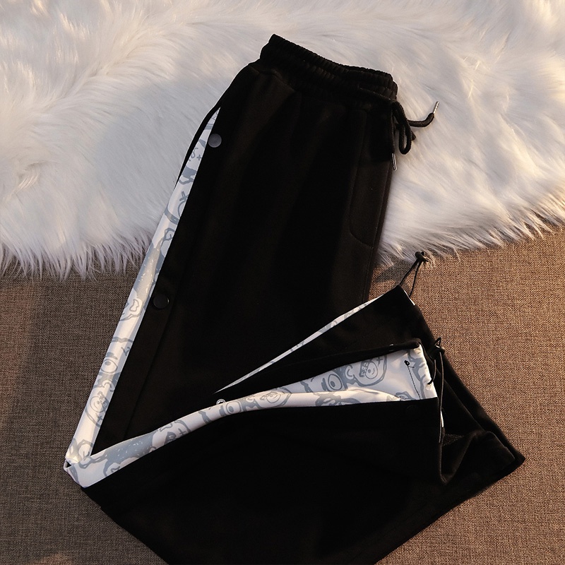 Quần dài IELGY dáng rộng thiết kế mỏng họa tiết gấu phong cách Hàn Quốc