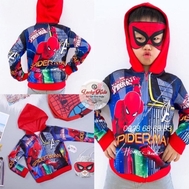 Áo khoác siêu nhân nhện 3D bé trai 2020