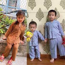 Set quần áo phật tử đi chùa - Đồ lam pháp phục bé trai mẫu La Hán vải kate bền màu không nhăn Xưởng may Liên Cúc 1