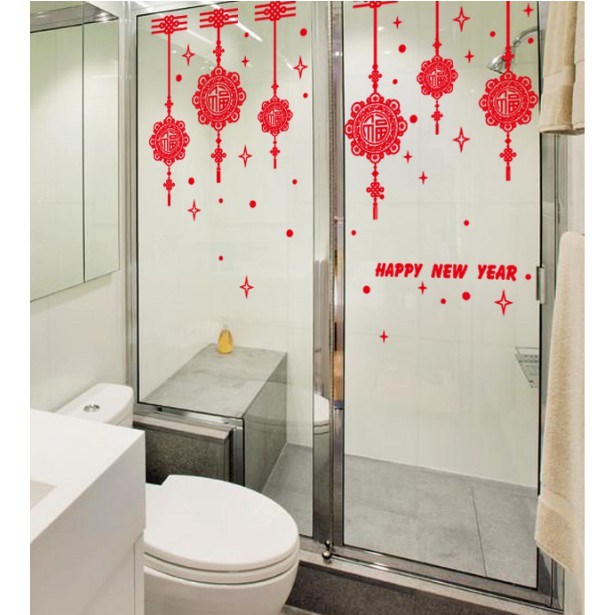 Decal trang trí Tết - Rèm dây kết song hỷ