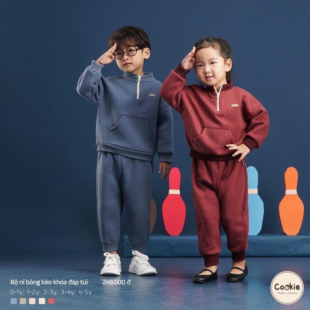 COOKIE Bộ nỉ bông hoodie kéo khóa