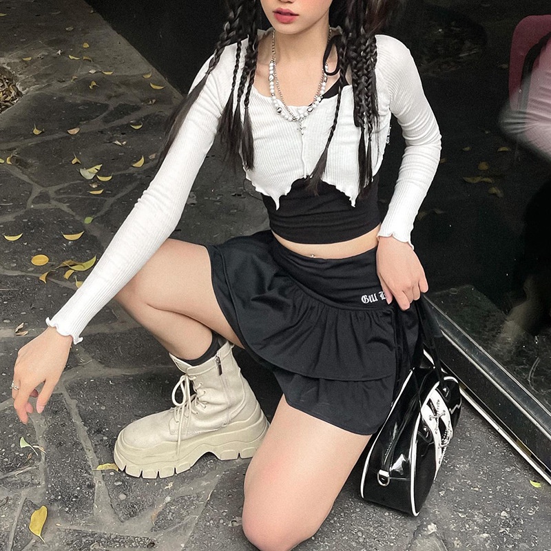 DUNEA Áo Thun Tay Dài Dáng Ôm Thời Trang Cho Nữ