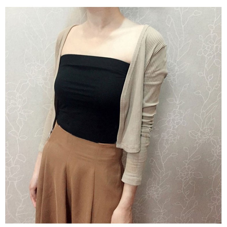 A016 Áo quây ngực ống tube crt đen trắng dáng ngắn co giãn sexy, Áo lót bra croptop không dây thun phông trơn ôm body ny