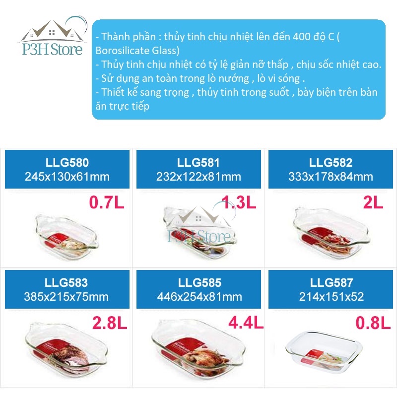 Khay nướng thủy tinh dĩa thủy tinh chịu nhiệt Lock&Lock dùng trong lò nướng trộn salad LLG580 LLG587 LLG582 LLG583