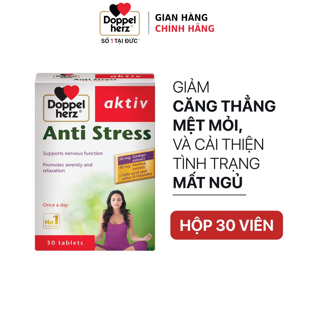 Combo bổ sung vitamin và khoáng chất, giảm căng thẳng, mệt mỏi Doppelherz Anti Stress (30 v)+02 tuýp sủi A-Z Fizz (13v)