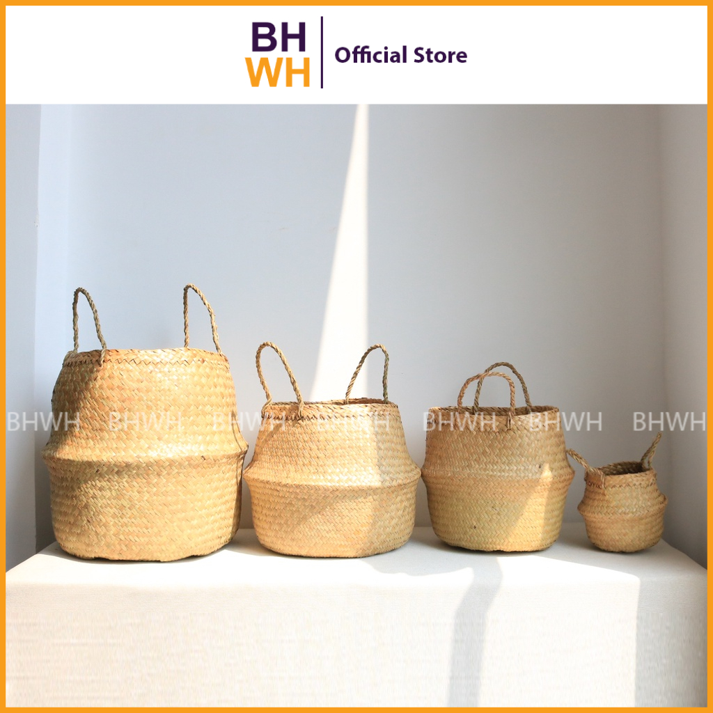 Giỏ Cói Trồng Cây Đơn Giản, Phong Cách Vintage Phù hợp với không gian Gia Đình, Quán Cà Phê, Homestay, Khách Sạn- BHWH
