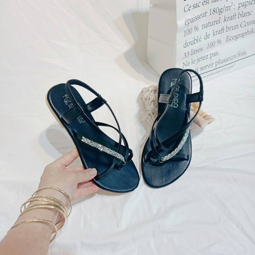 Giày Sandal nữ thời trang phối dây đính đá, thiết kế phối dây trẻ trung, dép xỏ ngón nữ mang đi học, đi chơi êm chân