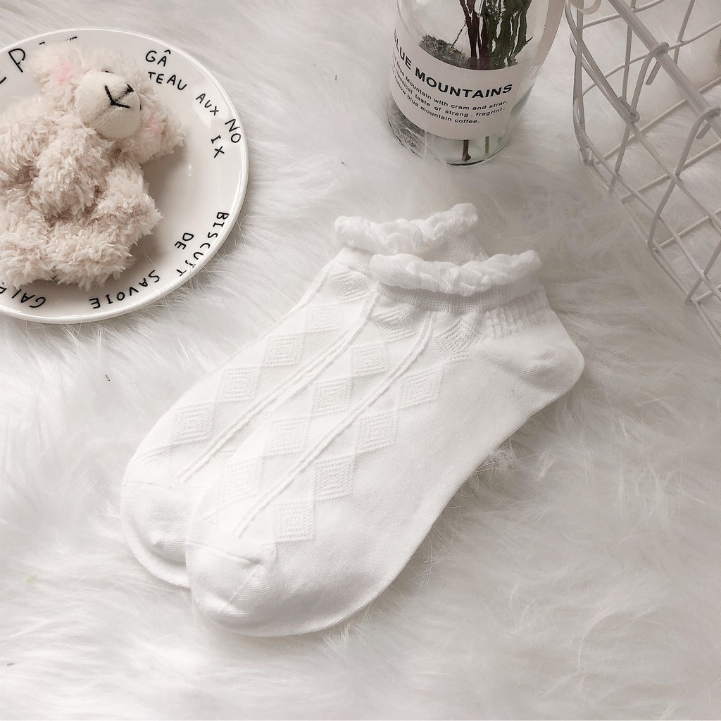 Tất Cổ thấp nữ Dễ thương In hình Hoạt hình Ulzzang Hàn Quốc Vớ nữ Cổ ngắn Cotton Nhật Bản