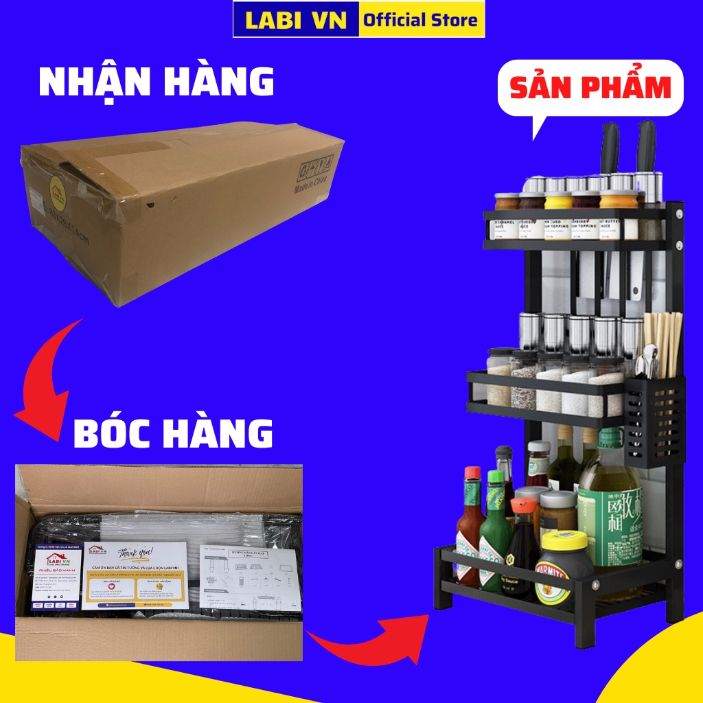 Kệ gia vị nhà bếp 2 tầng 3 tầng, kệ đựng đồ đa năng chất liệu thép cao cấp sơn tĩnh điện chống han gỉ LABI VN LB069