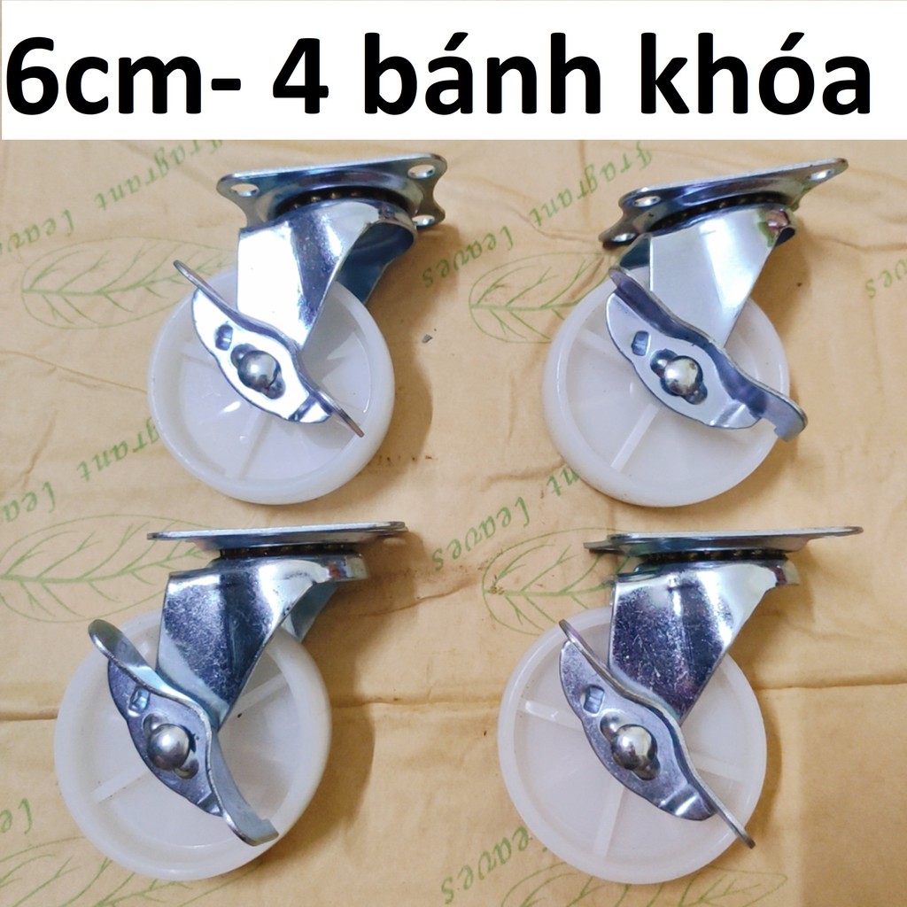 Bộ 4 bánh xe nhựa trắng 6cm, Hàng Việt Nam chất lượng cao