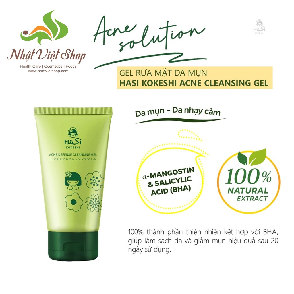 GEL RỬA MẶT DÀNH CHO DA MỤN - HASI KOKESHI PUREDOLL ACNE DEFENSE CLEASING GEL 100ml