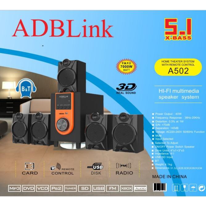 Loa Vi Tính 5.1 ADBLink A502 (Bluetooth - FM, Thẻ Nhớ, Usb)