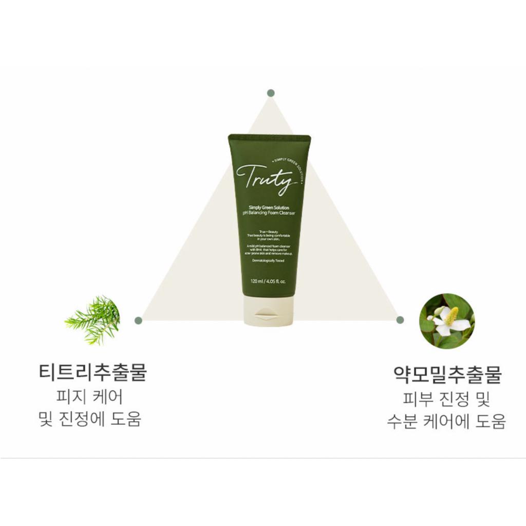 Sữa Rửa Mặt Giảm Mụn Sạch Sâu TRUTY GREEN SOLUTION PH BALANCING FOAM CLEANSER 120ML