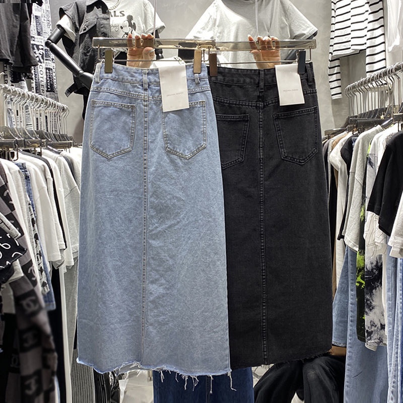 Jiashucheng Influencer Plus Size Chân Váy Denim Xẻ Tà Bên Hông Lưng Cao Vừa Nhỏ Phong Cách Mới 2021