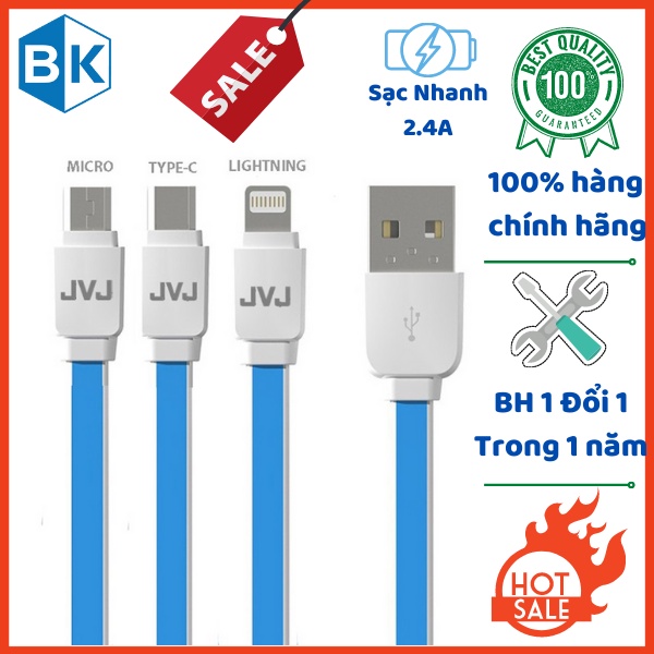 Cáp sạc nhanh JVJ SA-21/Micro/Type-C cho các dòng máy táo,android,BH 12 tháng 1 đổi 1"