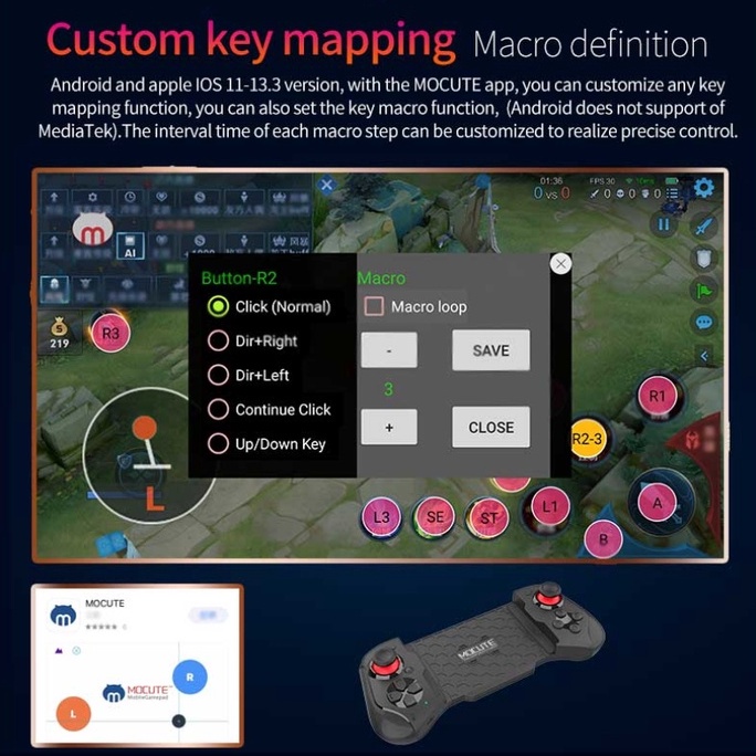 Tay cầm chơi game không dây Mocute 060 chất lượng cao dành cho điện thoại IOS Android