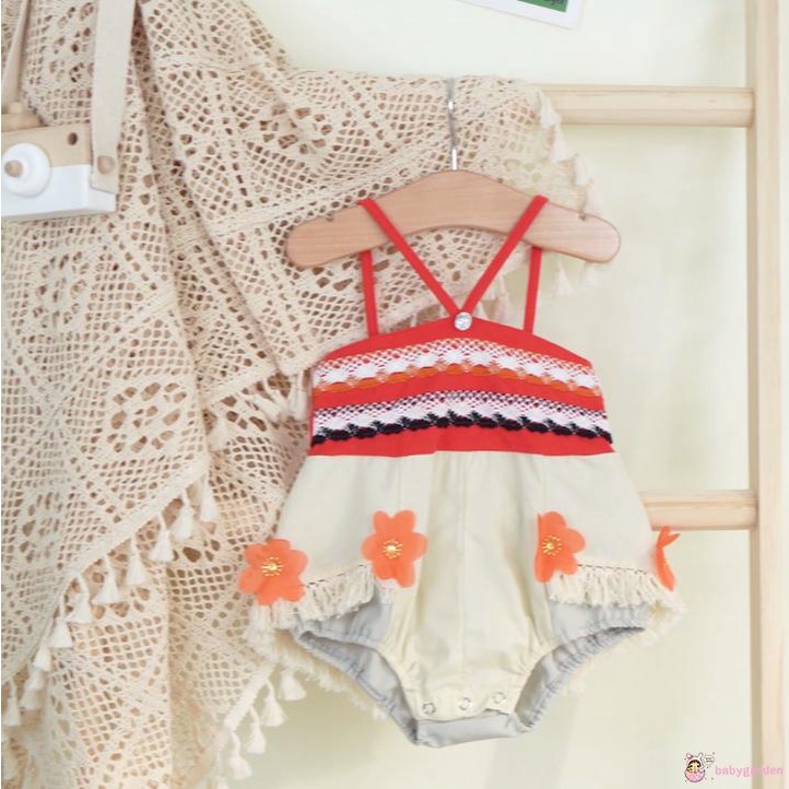 Áo liền quần hở vai không tay họa tiết hoa xinh xắn cho bé gái 0-24 tháng tuổi