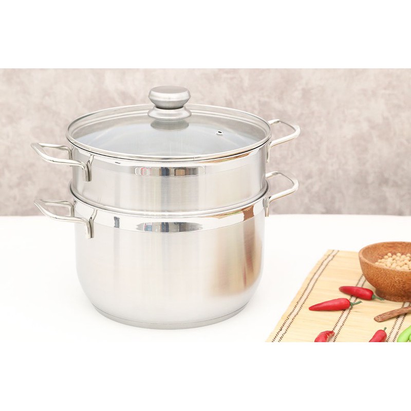 Bộ nồi xửng inox 3 đáy nắp kính 24cm FIVESTAR ST24-3DG