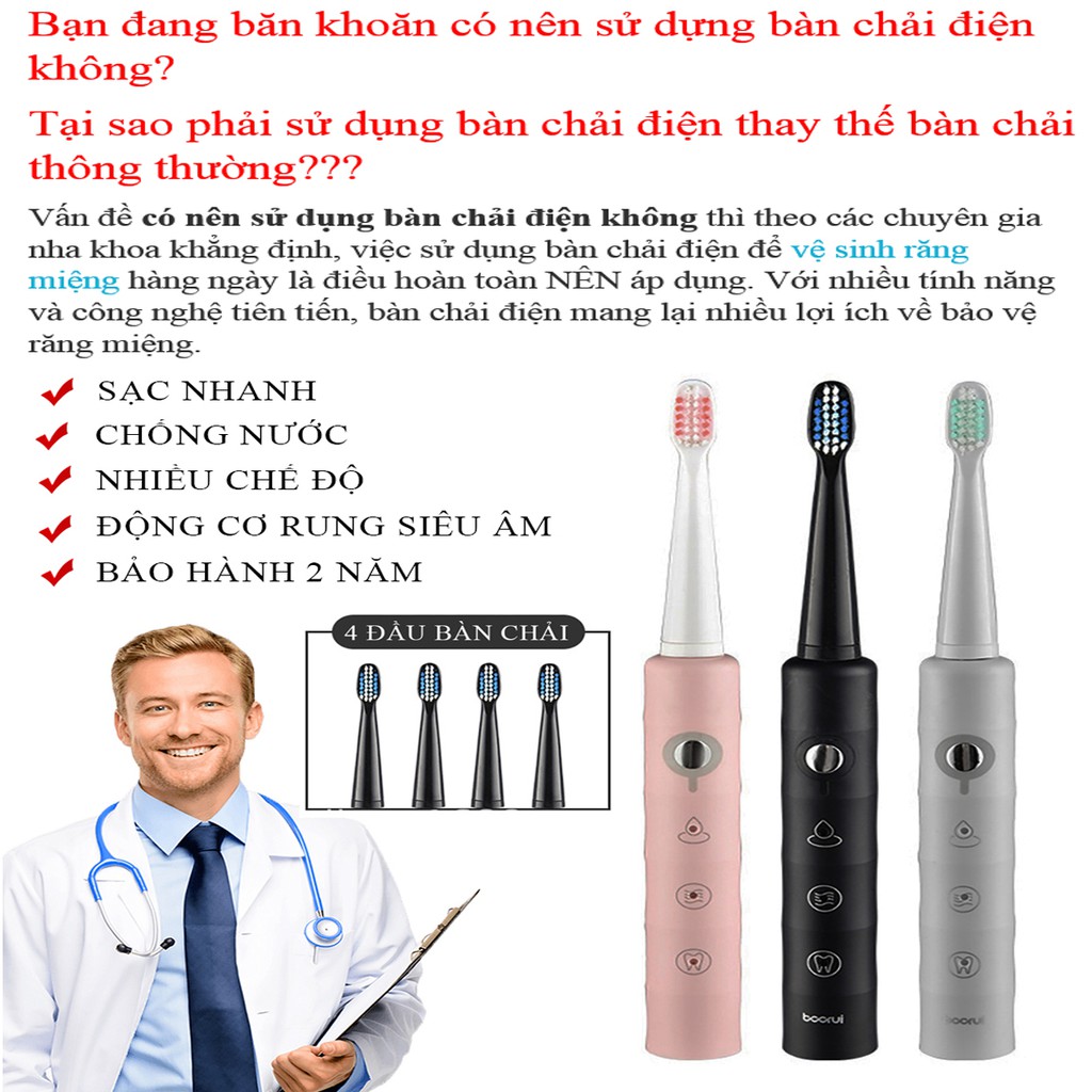 Bàn chải đánh răng điện cao cấp, 6 chế độ, làm sạch nhanh, chống nước tiêu chuẩn, sản phẩm bảo vệ sức khỏe răng miệng