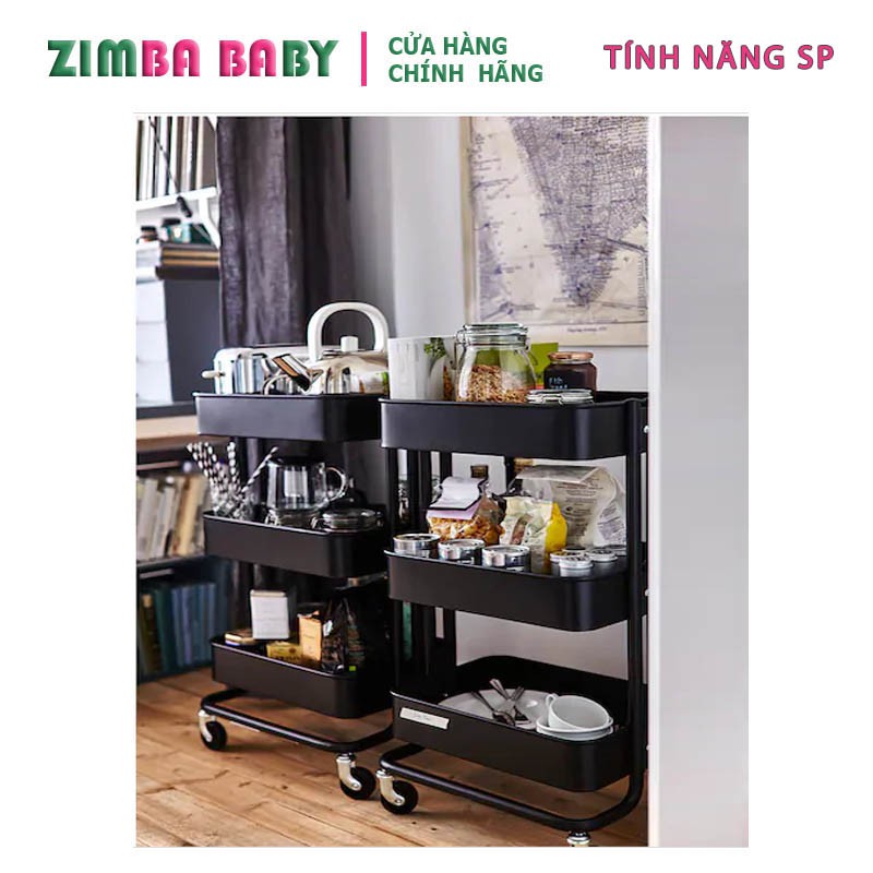 Kệ để đồ 3 tầng ikea có tay cầm chính hãng 5 màu / IKIA ROLLING STORAGE UTILITY CART WITH HANDLES