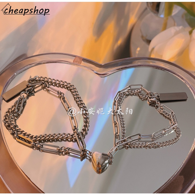 iF YOU Vòng đeo tay   mạ bạc mặt trái tim đôi phong cách Hàn Quốc