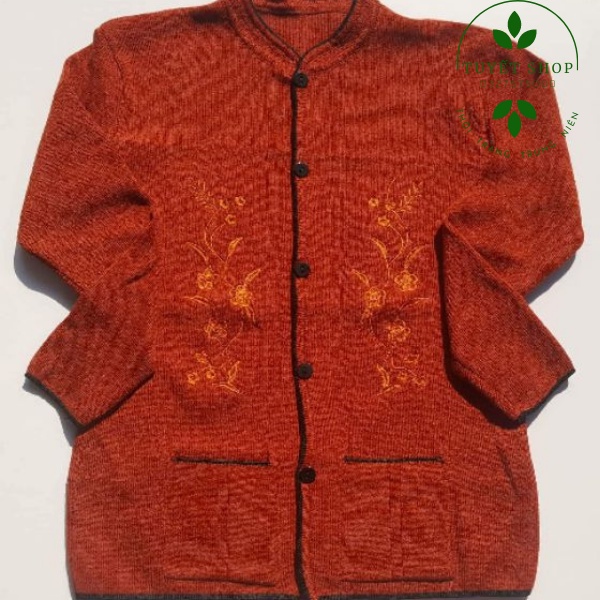Áo Len Thêu Hoa Mai Cài Cúc Cho Bà Chất Len Mỏng