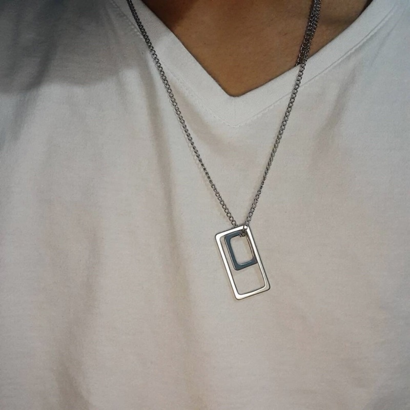 Vòng cổ Thép Titan không gỉ mặt hình học chữ nhật - Dây chuyền unisex cho nam nữ