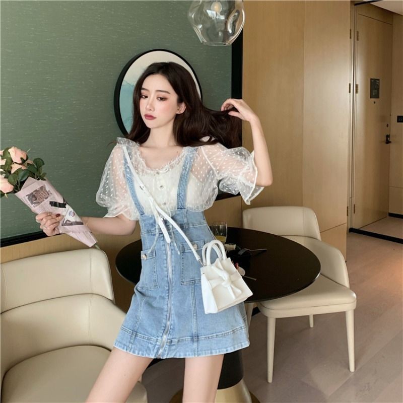 Váy yếm jeans dáng chữ A