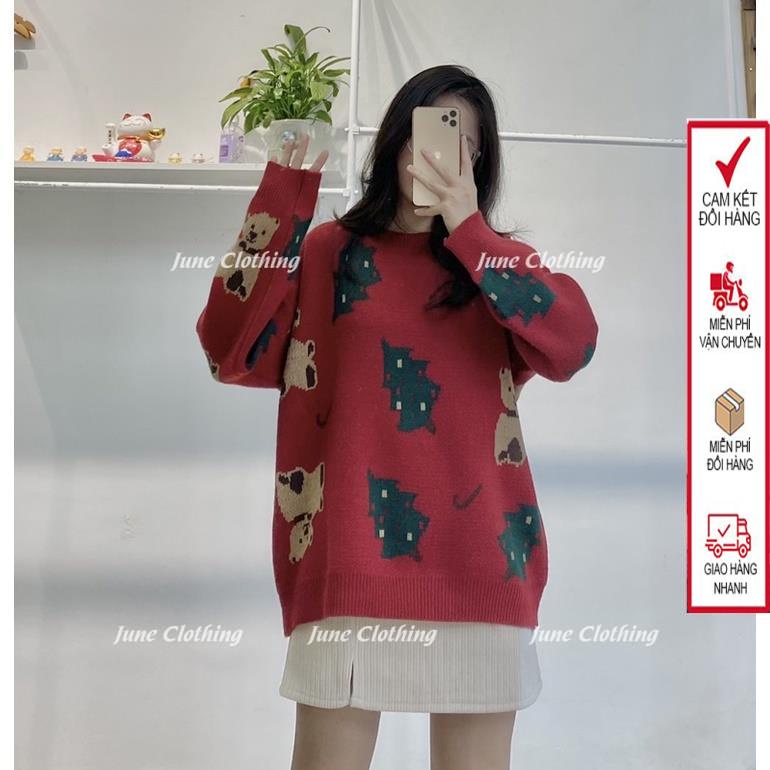Áo len nữ J886 họa tiết cây thông noel con gấu len mềm mịn siêu xinh