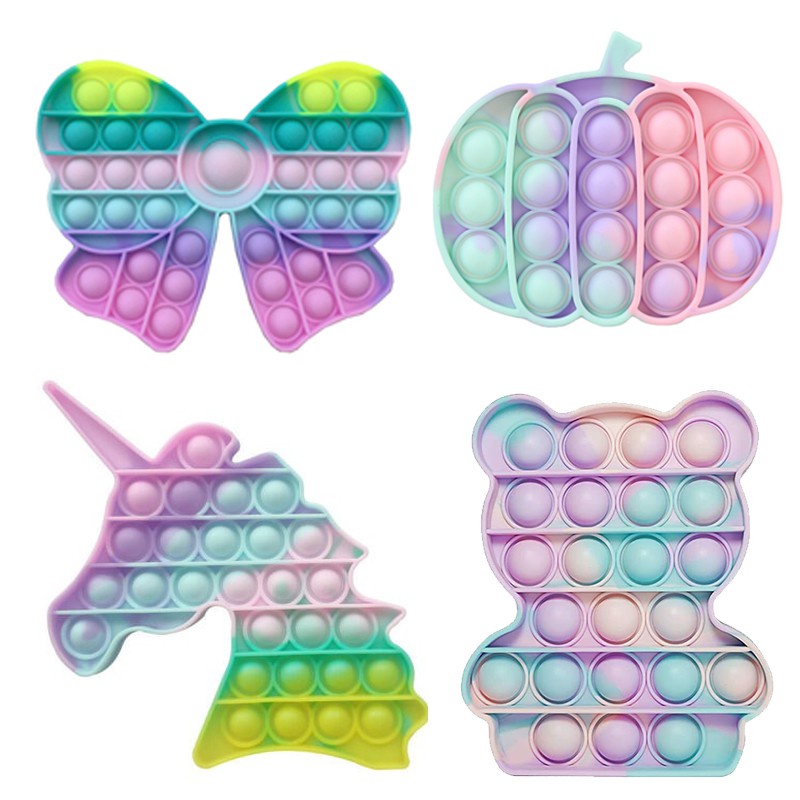 Pop It Fidget toy nhấn nút tròn giảm căng thẳng độc đáo / Đồ chơi ấn bong bóng màu cầu vồng vui nhộn