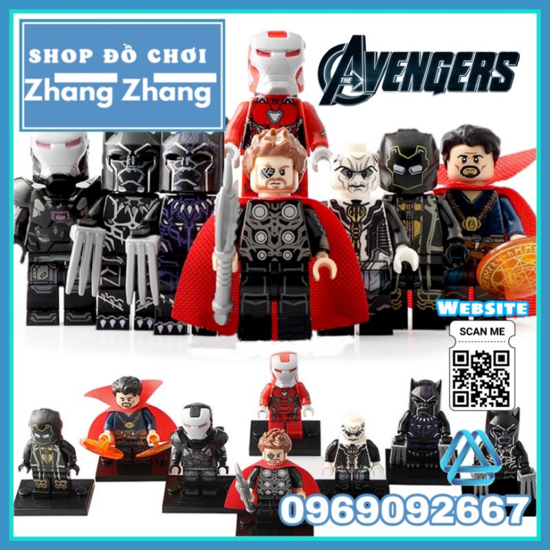 Đồ chơi Xếp hình Ronin War Machine gồm Ebony maw Iron man - Black panther - Thor - Dr Strage Minifigures POGO PG8136