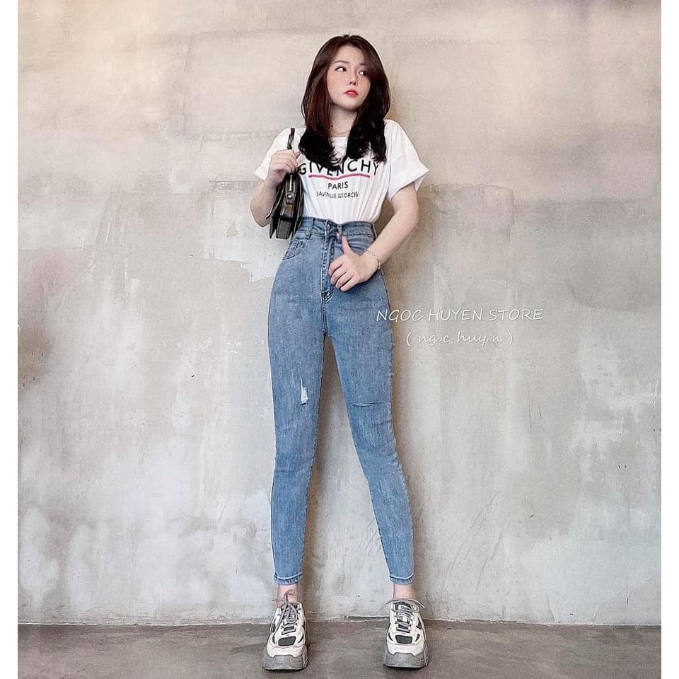 Quần bò nữ quần JEANS xanh rách gối mã 50 (kèm ảnh thật,video)