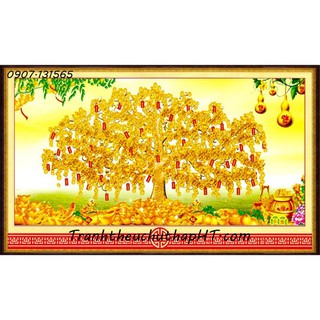 Tranh đính đá cây tiền 100*50cm – cây tài lộc