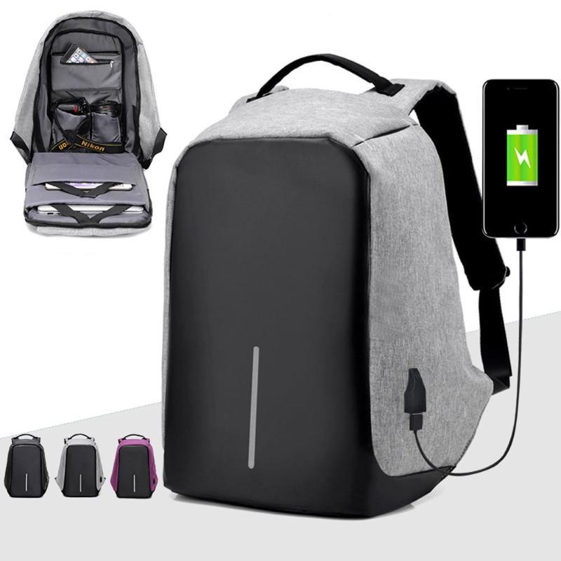 Unisex Anti-Theft Backpack Laptop USB Port Charger Travel Oxford Zipper School Bag