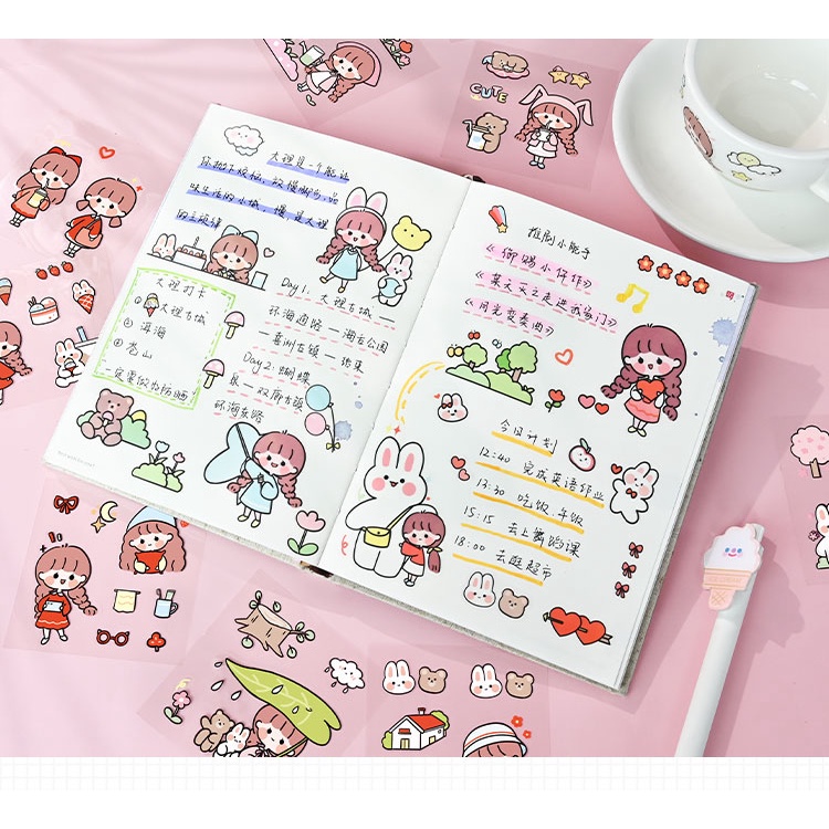 Nhãn Dán Trang Trí Sổ Tay Chống Thấm Nước Không Cắt Hình Hoạt Hình Dễ Thương Kích Thước Nhỏ