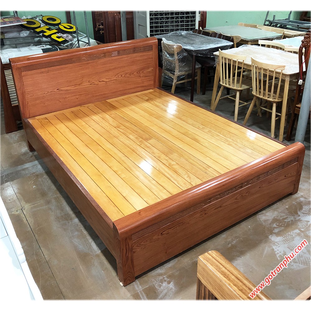 Giường ngủ gỗ hương đá kẻ chỉ dát phản (1m6 – 1m8 x 2m)