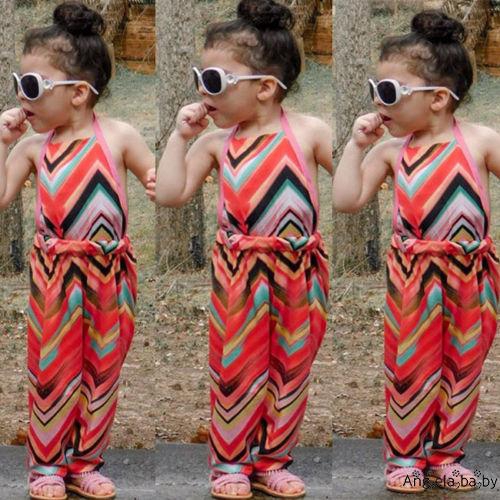 Jumpsuit cổ yếm họa tiết zích zắc nhiều màu dễ thương cho bé gái