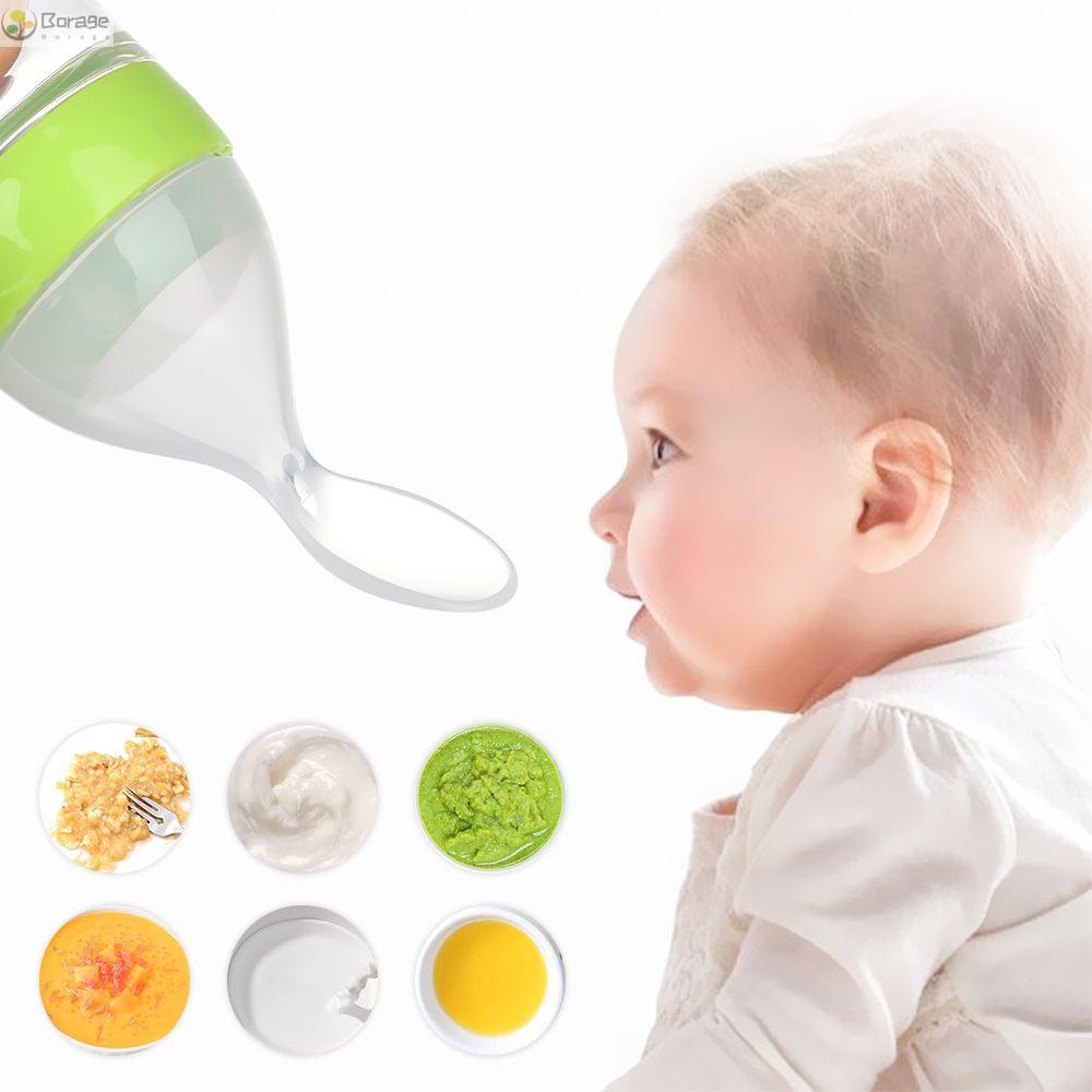 Bình Ăn Dặm 90ml Bằng Silicon Có Muỗng An Toàn Cho Bé