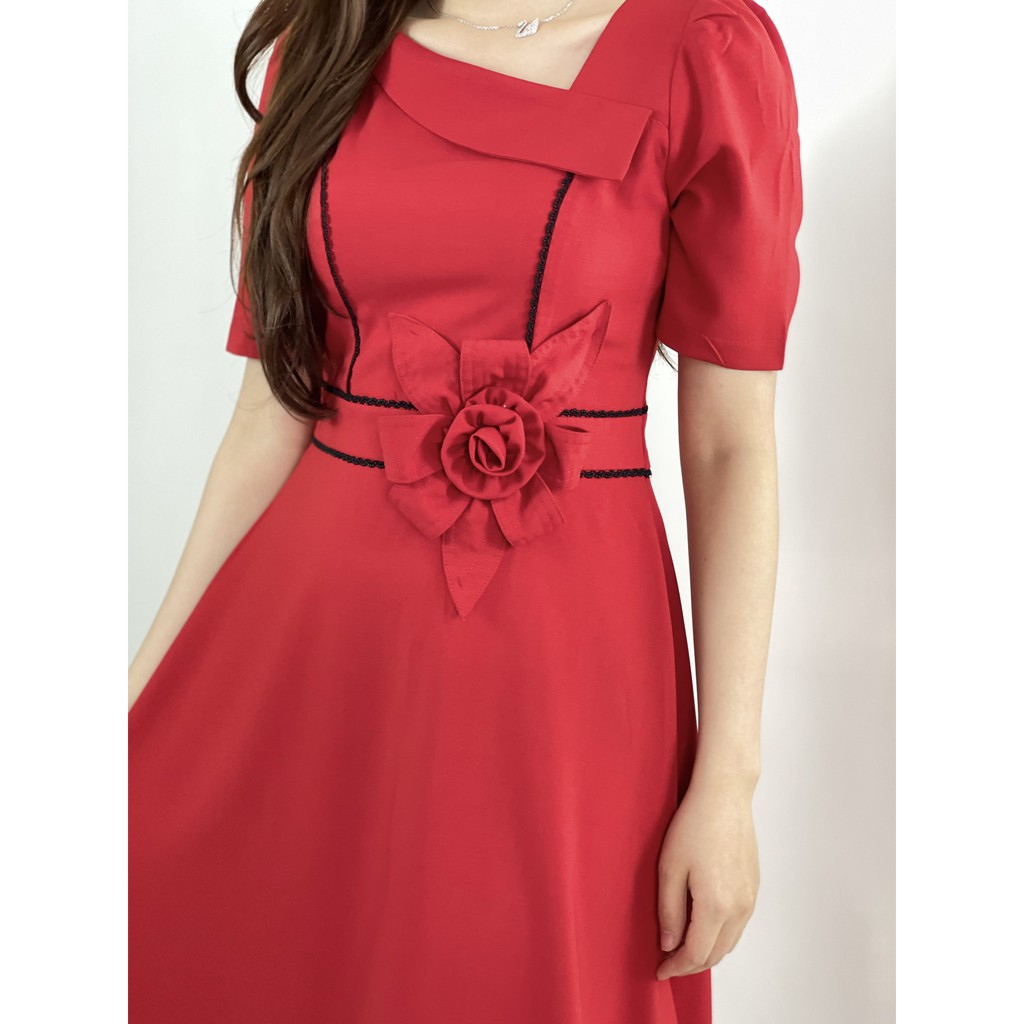 [Mã WASTMAY giảm 15% tối đa 30K đơn 150K] Đầm dáng xòe đai eo đính nơ cao cấp Emvy- K38 | BigBuy360 - bigbuy360.vn