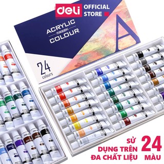 Màu nước Acrylic dạng tuýp vẽ vải vẽ giấy vẽ giày chuyên nghiệp Deli - 12ml/tuýp - 12/18/24 màu - 73856/3857/73858